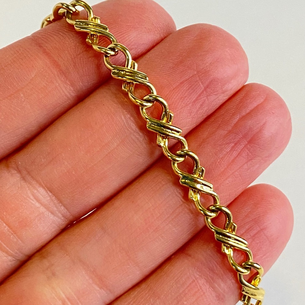 Gold Tone Infinity Link Bracelet Interlocking X Chain 6.5" Feminine‎ Gift